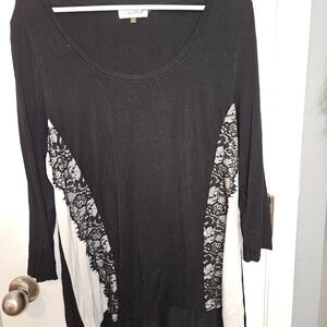 Calvin Klein Black and White Lace Long Sleeve Top